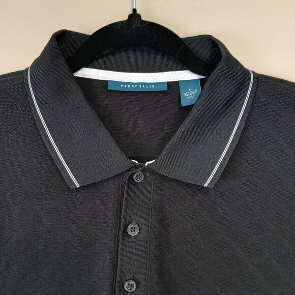 Perry Ellis Short Sleeve Knit Polo Golf Shirt Black Size Large - Picture 2 of 5